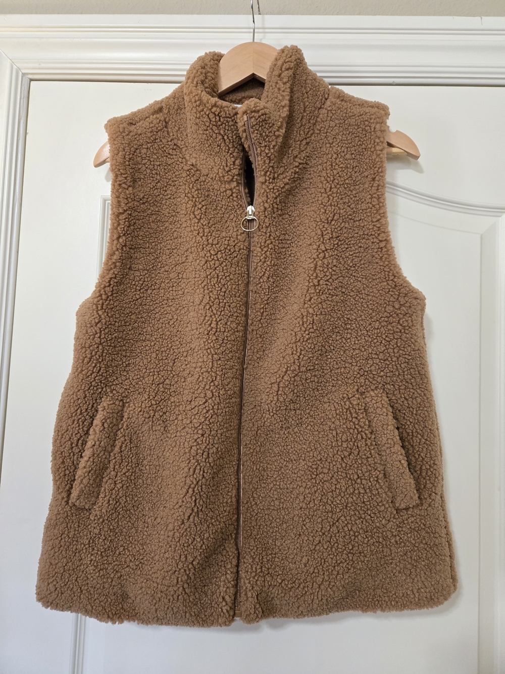 Weekend By Susan Graver Camel Cozy Sherpa Zip Vest